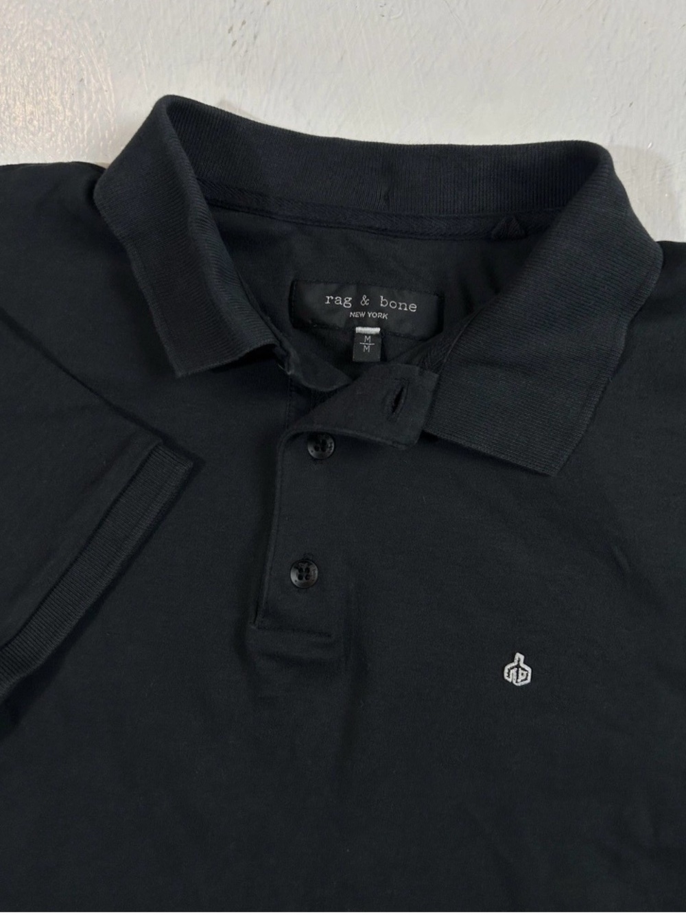 Rag & Bone Black Polo Shirt Men Size Medium Golf Stretch Preppy 100% Pima Cotton